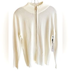 Calvin Klein Sweater Womens Medium White Winter Full Zip Ribbed Knit C8HSC778